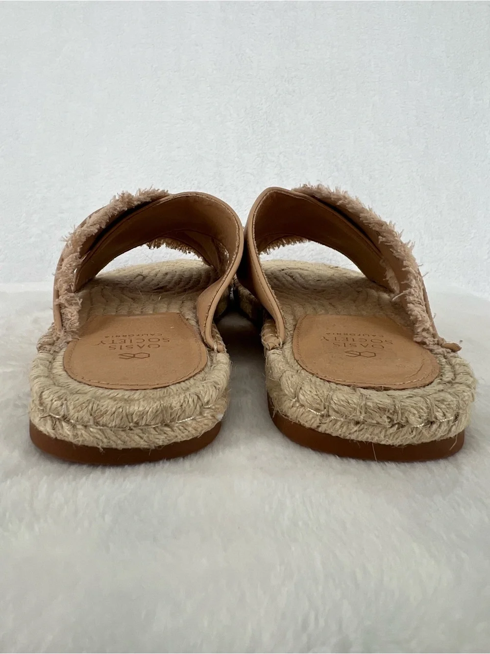 Oasis Society Cross My Heart Frilly Strap Sandal Nude Molly Slide Sz 10 Neutral
